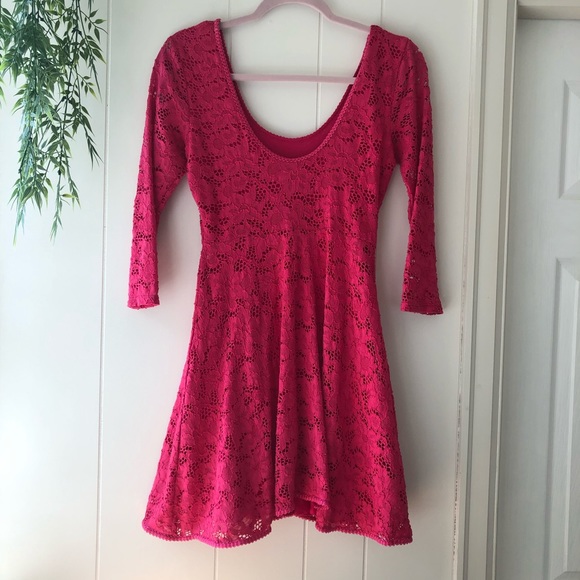 Free People Hot Pink Lace Scoop Neck Dress - Picture 5 of 6